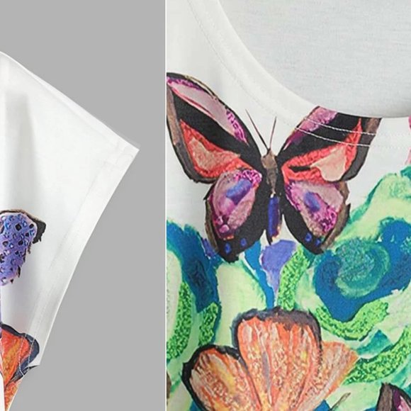 Sale 🎉 NEW!! Size 2 Lady & Butterfly Graphic Tee - Picture 2 of 2